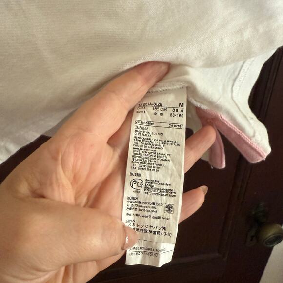 Y2K Vintage UNITED COLORS OF BENETTON | Pink Piping Trim White Polo Shirt Medium - Picture 5 of 6